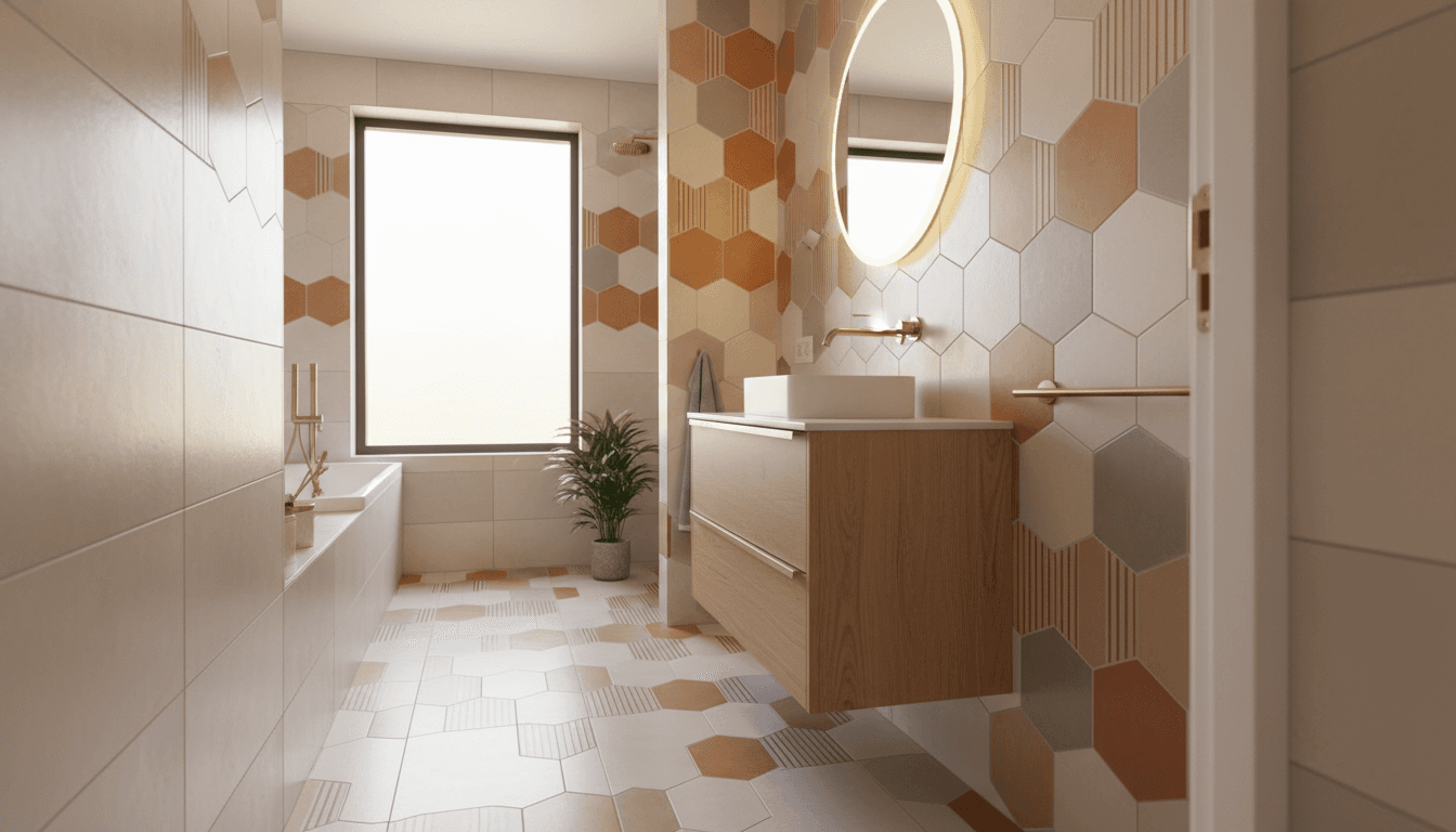 Modern bathroom with custom tile installation and contemporary design